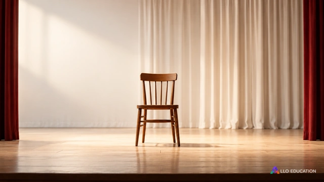 Une chaise entière est placée au centre d’une scène sobre.