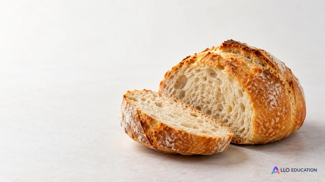 Une petite miche de pain coupée, montrant sa mie et sa croûte, seule sur fond clair.