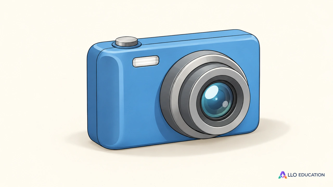 Un appareil photo dessiné entier, sans inscriptions ni marque.