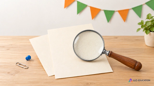 Loupe, feuilles vierges et fanions pour examiner un dossier de fête d’école.