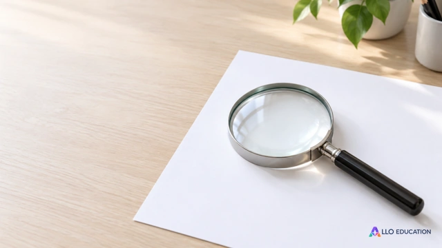 Une loupe unique, posée au-dessus d’une feuille entièrement blanche.