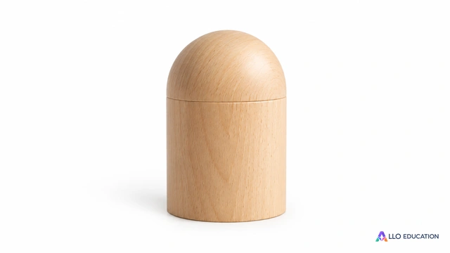 Modèle illustré en bois : cylindre surmonté d’un dôme de même largeur, sans dimension affichée.