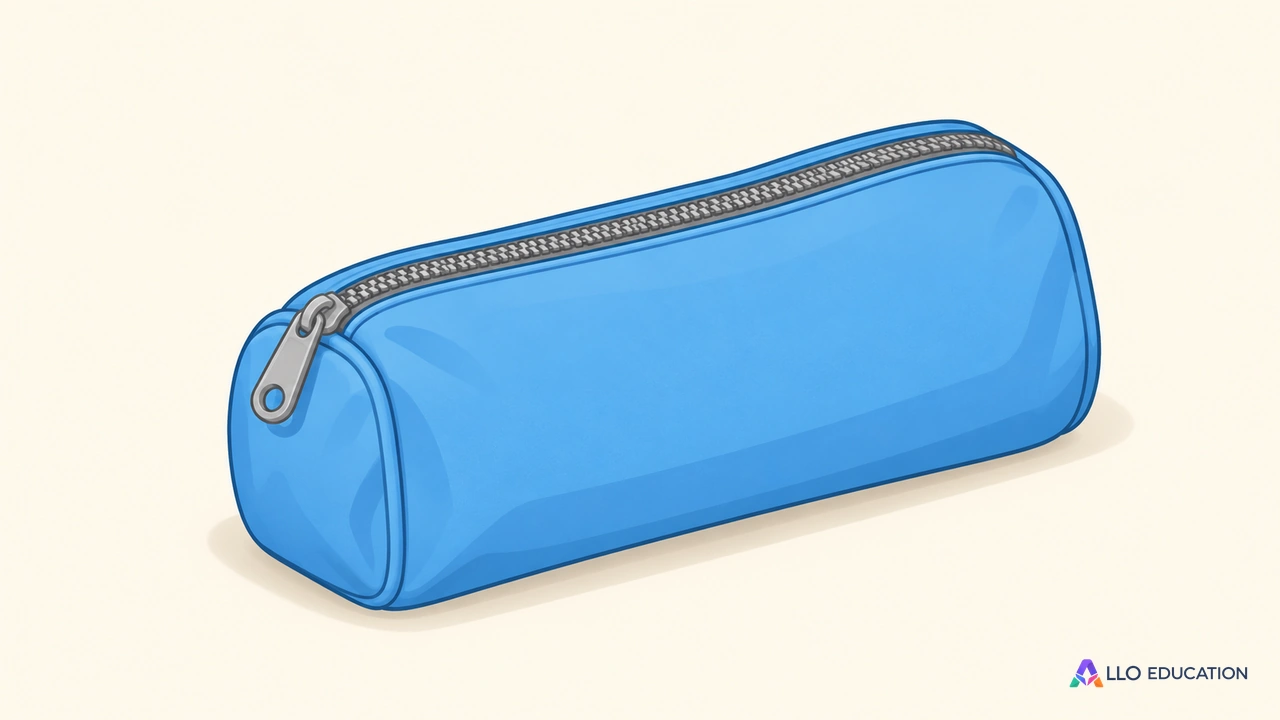 Une trousse bleue fermée dessinée entière, sans inscription.