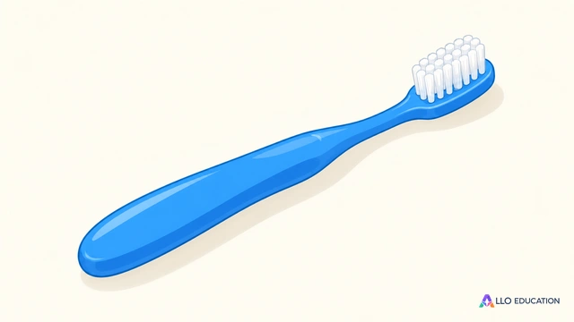 Une brosse à dents bleue entière, avec ses poils blancs.