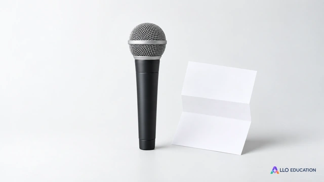 Un microphone uni et une feuille pliée entièrement blanche, objets isolés sur fond clair.