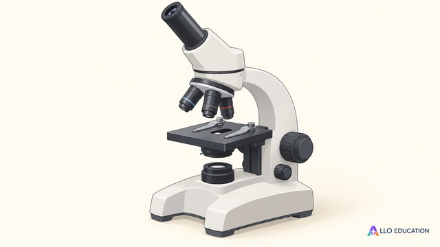 Un microscope optique entier sur fond clair, illustration muette.