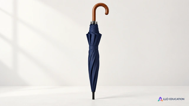 Un parapluie fermé sans inscription, seul objet sur fond calme.