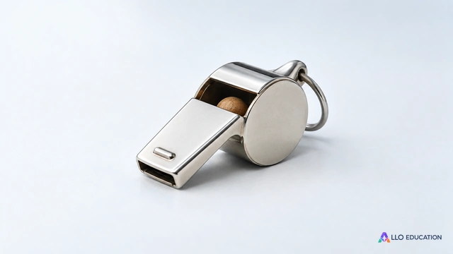 Un sifflet sans inscription, seul objet sur un fond calme.