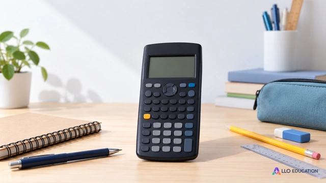 Une seule calculatrice scientifique muette, écran éteint, sans chiffres ni marque.